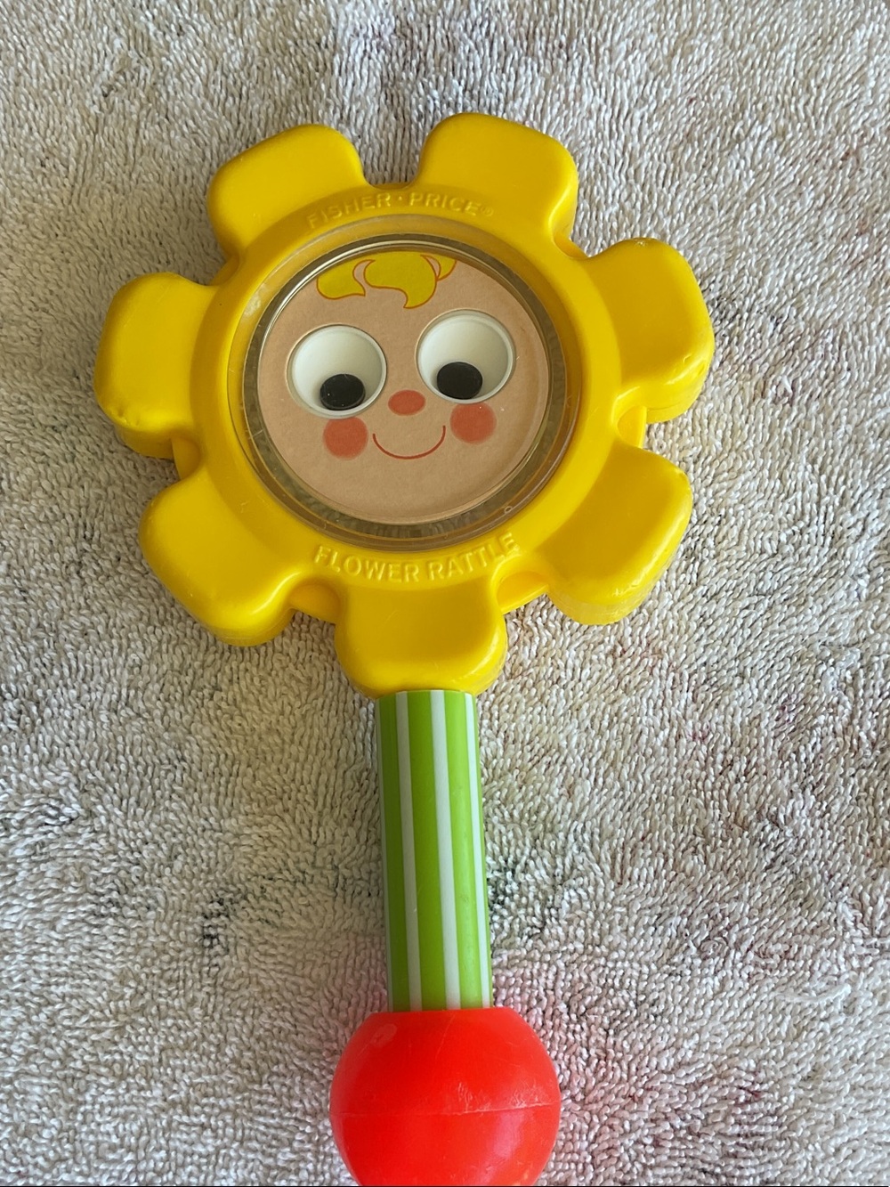 Fisher-Price Yellow Flower Rattle with Green Handle and Red End